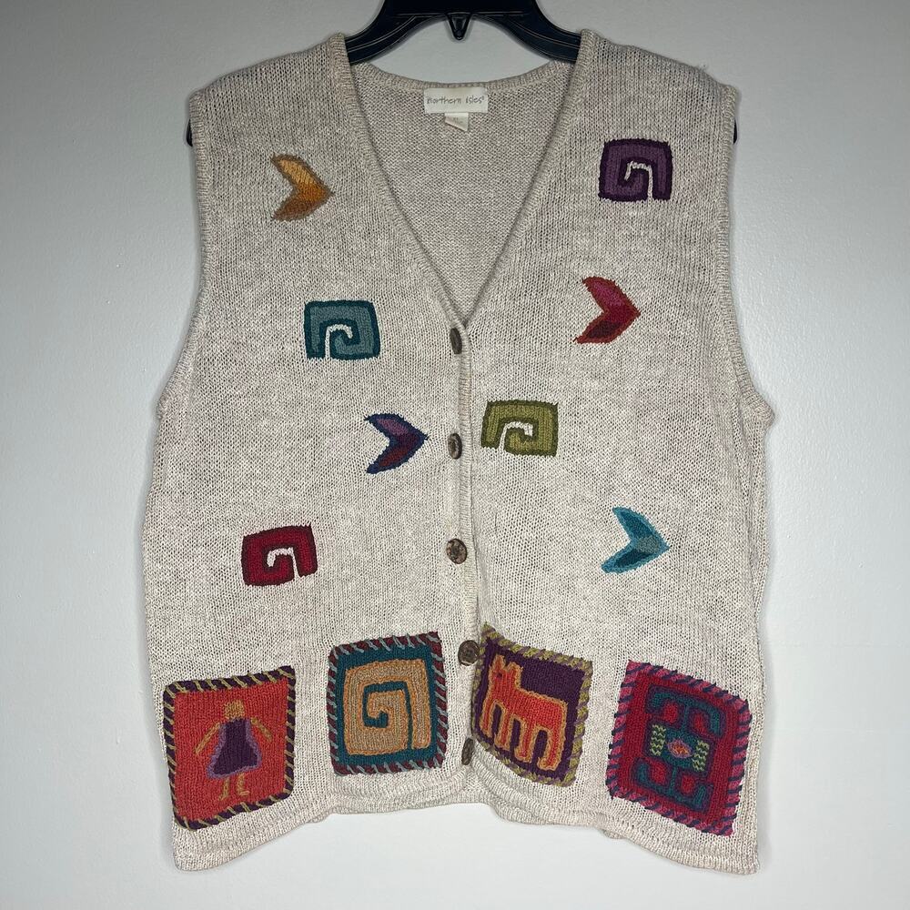 VTG Northern Isles Sweater Vest Sz XL Art Teacher Grannycore Lagenlook Knit Boho